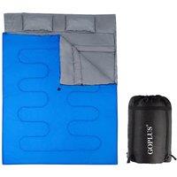 Costway Double Sleeping Bag 4 Seasons Lightweight Camping Bag w/2 Pillows in Blue