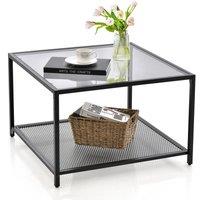 Costway Modern Glass Top Coffee Table Home Square Center Table Accent Sofa Side Table in Grey