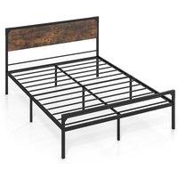 Costway King Bed Frame Industrial Metal Platform Bed with Headboard & Footboard in Brown