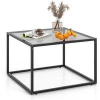 Costway Tempered Glass Top Coffee Table Home Square Tea Table Accent Sofa Side Table in Grey