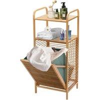 Costway Bamboo Bathroom Shelf Tilt-out Laundry Hamper Storage Organiser w/Laundry Basket in Natural