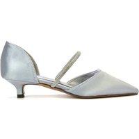 XY London Women's 'Laura' Diamante Strap Kitten Heel Pointed Toe Court Shoes in Metallic Silver | Size: 7