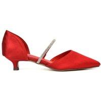 XY London Women's 'Laura' Diamante Strap Kitten Heel Pointed Toe Court Shoes in Red | Size: 5