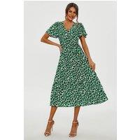 FS Collection Women's Geo Print Hem Tiered Wrap Midi Dress In Green | Size: XL