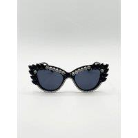 SVNX Women's Cateye Sunglasses with Black & Silver crystals