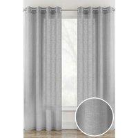 Tyrone Textiles Linen Look Sheer Voile Panel Pair with Eyelet Header - Ideal for Living Rooms & Bedrooms in Silver | Size: 140 cm width x 183 cm drop