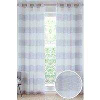 Tyrone Textiles Santorini Eyelet Linen-Look Striped Voile Panel - Pair in Grey | Size: 140 cm width x 183 cm drop