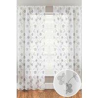 Tyrone Textiles Sienna Embroidery-Look Floral Print Voile Panel - Pair in Grey | Size: 140 cm width x 229 cm drop