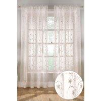 Tyrone Textiles Embroidered Voile Panel with Floral Pattern on Linen-Look Fabric - Pair in Cream | Size: 140 cm width x 183 cm drop