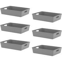 simpa 6L Plastic Studio Organiser Trays with Handles - Set of 6 in Grey