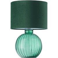 Happy Homewares Contemporary Ribbed Glass Table Lamp with Velvet Fabric Shade in Light Green