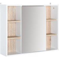 HOMCOM Bathroom Mirror Cabinet, Wall Mounted Storage with Open Cupboard in White