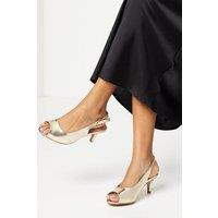 Good For the Sole Women's : Wide Fit Evelyn Peep Toe Sling Back Heeled Sandals in Gold | Size: 4