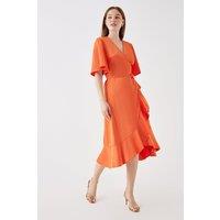 Debut London by Coast Angel Sleeve Satin Wrap Dress