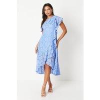 Ruffle Detail Frill Shoulder Lace Midi Dress