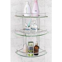 3-Tier Wall Mounted Glass Shower Shelves Caddies Tempered Bathroom Glass Shelf with Rail