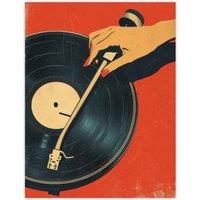 Artery8 Wall Art Print Vintage Retro Vinyl Record Player Spin 1950's Pulp Poster in Orange | Size: W24 x H32