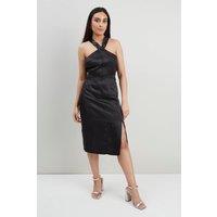 Petite Sequin Halter Neck Satin Dress