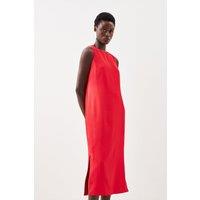 Viscose Satin Back Crepe Tailored Sleeveless Midi Column Dress