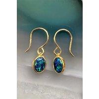Otis Jaxon London Women's Black Opal Sterling Silver October Birthstone Drop Earrings in Gold