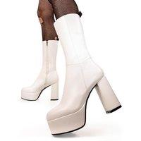 Lamoda Women's 'Going Under' Wide Fit Platform Calf Boots in White | Size: 7