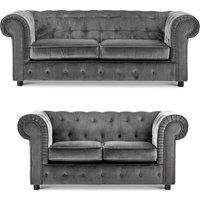 Ashbourne Chesterfield Velvet Fabric Sofa Suite 3 Seater and 2 Seater Studded Design