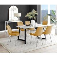 FurnitureboxUK Carson White Marble Effect Dining Table & 6 Pesaro Silver Chairs in Mustard