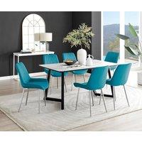 FurnitureboxUK Carson White Marble Effect Dining Table & 6 Pesaro Silver Chairs in Blue