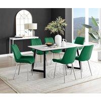 FurnitureboxUK Carson White Marble Effect Dining Table & 6 Pesaro Silver Chairs in Green