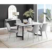 FurnitureboxUK Carson White Marble Effect Dining Table & 6 Pesaro Silver Chairs in Grey