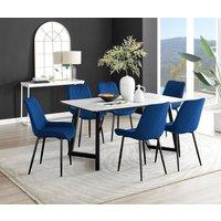FurnitureboxUK Carson White Marble Effect Dining Table & 6 Pesaro Black Leg Chairs in Navy