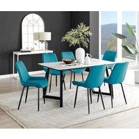 FurnitureboxUK Carson White Marble Effect Dining Table & 6 Pesaro Black Leg Chairs in Blue