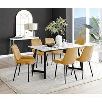 FurnitureboxUK Carson White Marble Effect Dining Table & 6 Pesaro Black Leg Chairs in Mustard