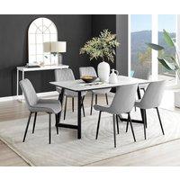 FurnitureboxUK Carson White Marble Effect Dining Table & 6 Pesaro Black Leg Chairs in Grey
