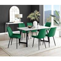 FurnitureboxUK Carson White Marble Effect Dining Table & 6 Pesaro Black Leg Chairs in Green
