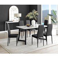 FurnitureboxUK Carson White Marble Effect Dining Table & 6 Milan Black Leg Chairs