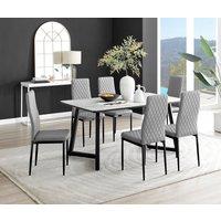 FurnitureboxUK Carson White Marble Effect Dining Table & 6 Milan Black Leg Chairs in Grey