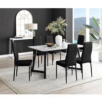 FurnitureboxUK Carson White Marble Effect Dining Table & 6 Velvet Milan Black Leg Chairs