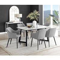 FurnitureboxUK Carson White Marble Effect Dining Table & 6 Calla Black Leg Chairs in Grey