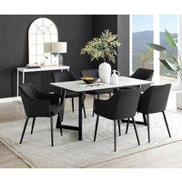 FurnitureboxUK Carson White Marble Effect Dining Table & 6 Calla Black Leg Chairs