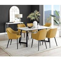 FurnitureboxUK Carson White Marble Effect Dining Table & 6 Calla Black Leg Chairs in Mustard