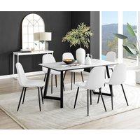 FurnitureboxUK Carson White Marble Effect Dining Table & 6 Corona Black Leg Chairs