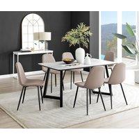 FurnitureboxUK Carson White Marble Effect Dining Table & 6 Corona Black Leg Chairs in Beige