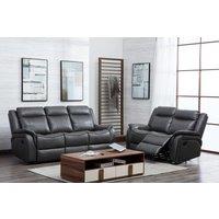 Furnishings For Less UK New Hampshire 2 Piece Leather Aire Reclining Sofa Suite Recliner 3 Seater & 2 Seater, Grey, Black or Tan in Grey