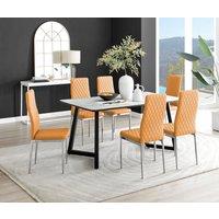 FurnitureboxUK Carson White Marble Effect Dining Table & 6 Milan Chrome Leg Chairs in Mustard