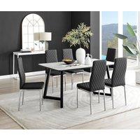 FurnitureboxUK Carson White Marble Effect Dining Table & 6 Milan Chrome Leg Chairs in Black