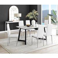FurnitureboxUK Carson White Marble Effect Dining Table & 6 Milan Chrome Leg Chairs
