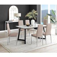 FurnitureboxUK Carson White Marble Effect Dining Table & 6 Milan Chrome Leg Chairs in Beige