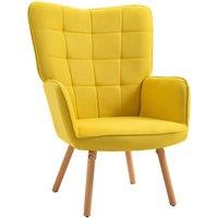 HOMCOM Modern Accent Chair Velvet-Touch Tufted Wingback Armchair Wood Legs in Yellow