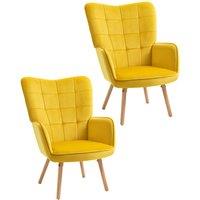 HOMCOM Modern Accent Chair Velvet-Touch Tufted Wingback Armchair Set of 2 in Yellow
